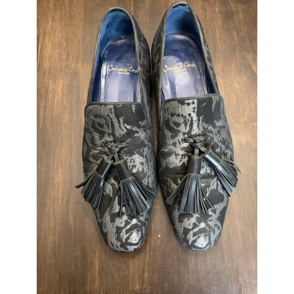 Sebastian Cruz Couture Black Jacquard Floral Loafers Tassle 40 Size 7.5 $1495 main image 7